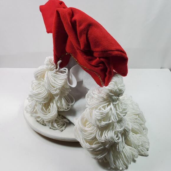Vintage Santa & Mrs Claus Face Head Yarn Beard Christmas Handmade Shelf Sitters - Picture 6 of 11